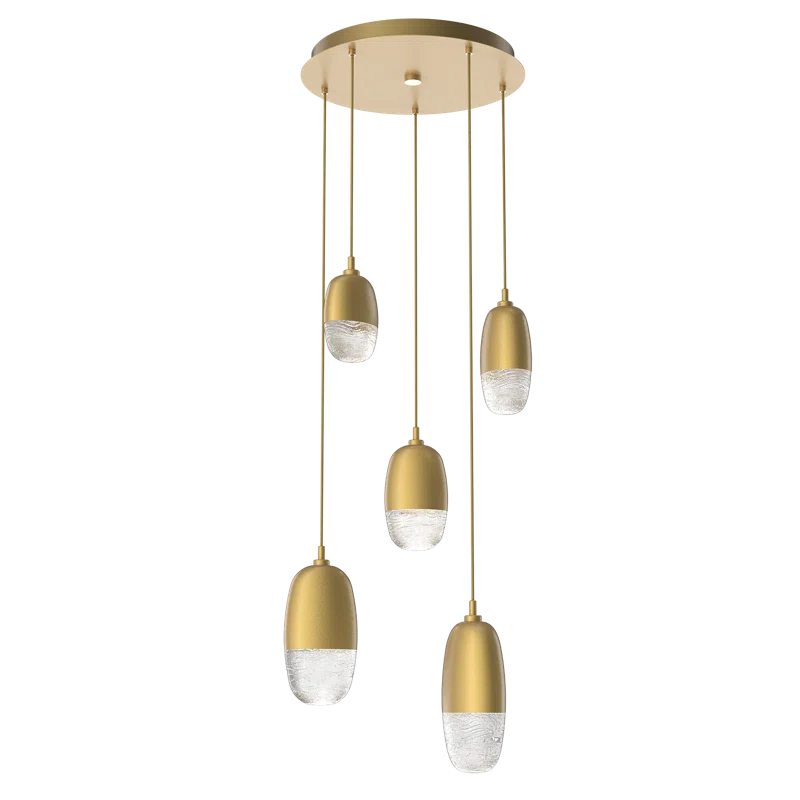 Pebble-Inspired Gilded Brass & Glass LED Cluster Pendant, 15.7 in