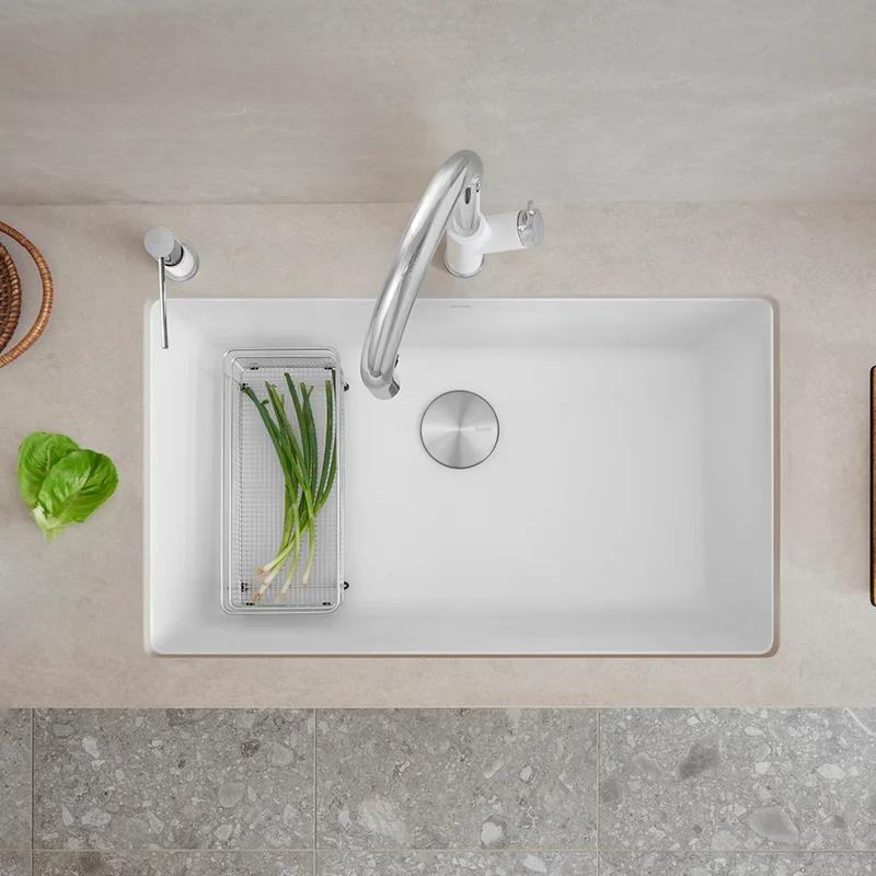 White Stone Single Bowl Undermount Kitchen Sink