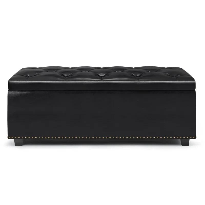Simpli Home Hamilton 44"W Upholstered Lift-Top Storage Ottoman with Nailhead Trim and Tufted Detailing