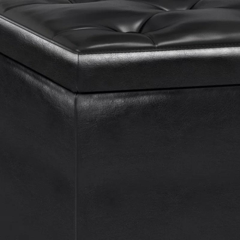 Simpli Home Hamilton 44"W Upholstered Lift-Top Storage Ottoman with Nailhead Trim and Tufted Detailing