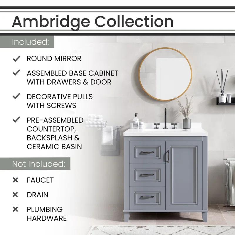 Hanover Hanover Ambridge 31'' Vanity Cabinet with Sink Combo for Bathroom, Pre-Assembled Cabinet