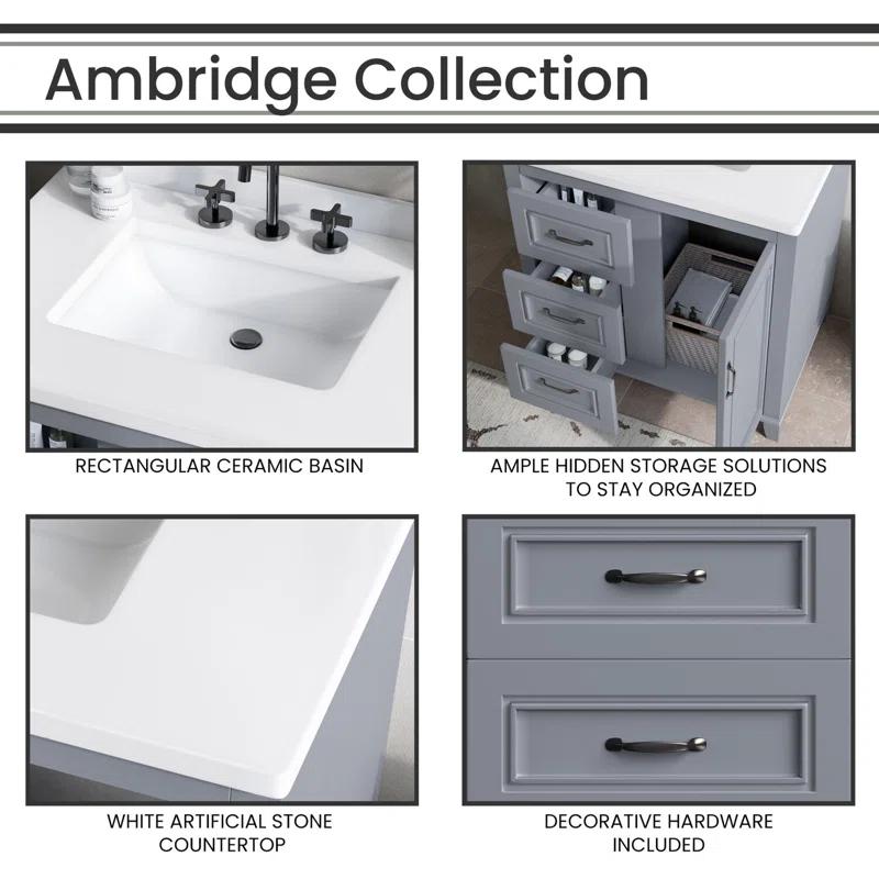 Hanover Hanover Ambridge 31'' Vanity Cabinet with Sink Combo for Bathroom, Pre-Assembled Cabinet