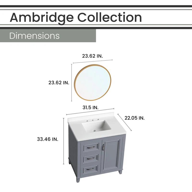 Hanover Hanover Ambridge 31'' Vanity Cabinet with Sink Combo for Bathroom, Pre-Assembled Cabinet
