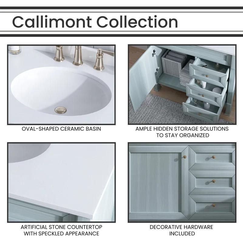 Callimont Elegance 36'' Pre-Assembled Bathroom Vanity Set with Artificial Stone Top in Blue