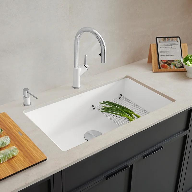 White Stone Single Bowl Undermount Kitchen Sink