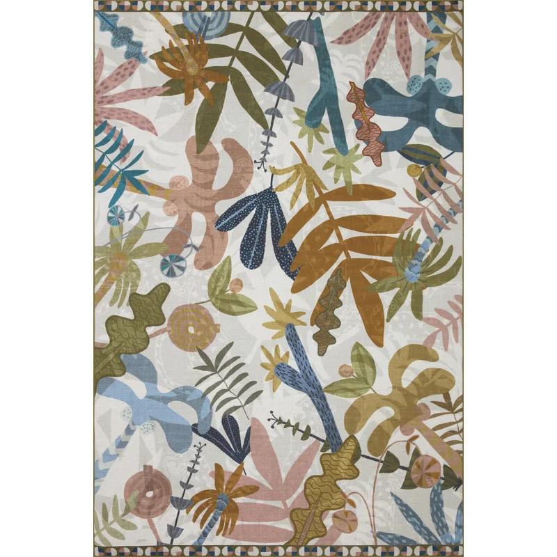 Ivory Floral Dreams Synthetic Rectangular Rug, 8'6" x 11'6"