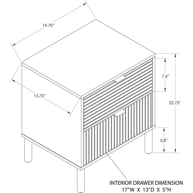 Sango Sango Merk 2-Drawer Solid Wood Nightstand, Drawers With Horizontal & Vertical Grooves