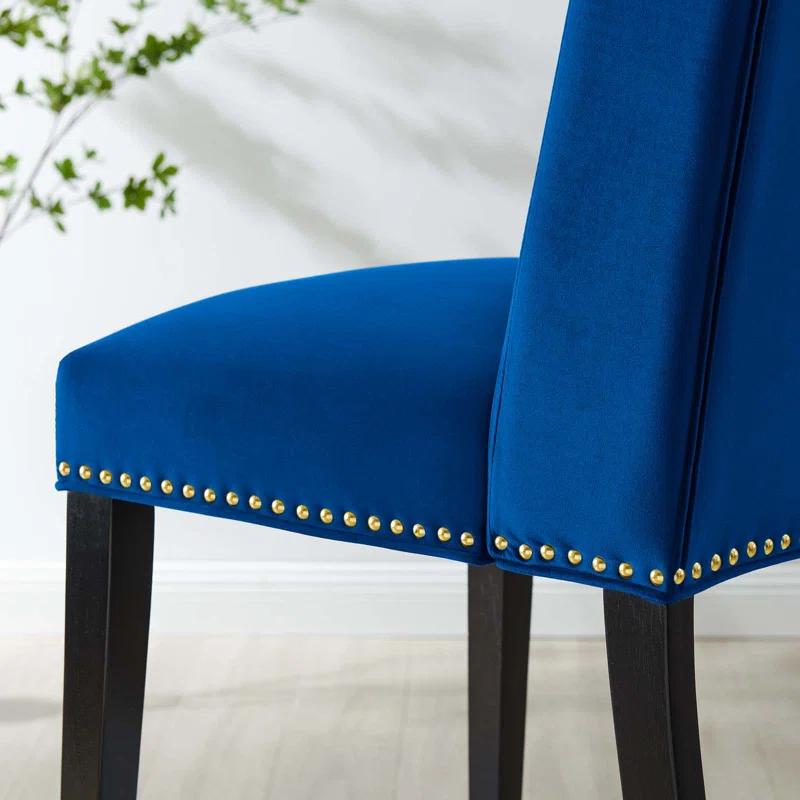 Elegant Navy Velvet Upholstered Side Chair with Wood Frame