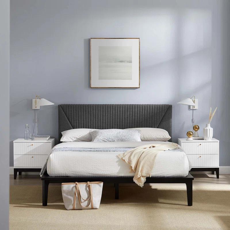 Dakota White Upholstered Queen Bed with 2 Nightstands