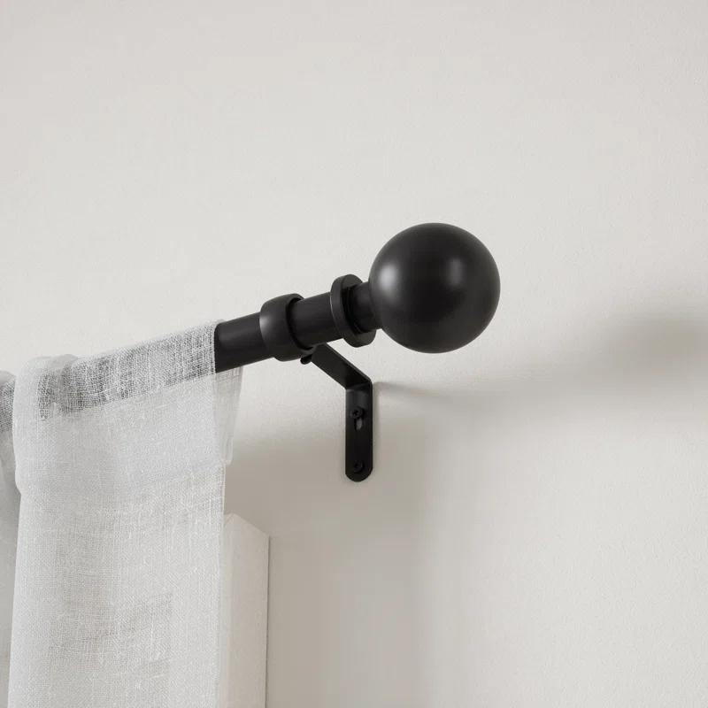 Adjustable Matte Black Steel Curtain Rod with Finials