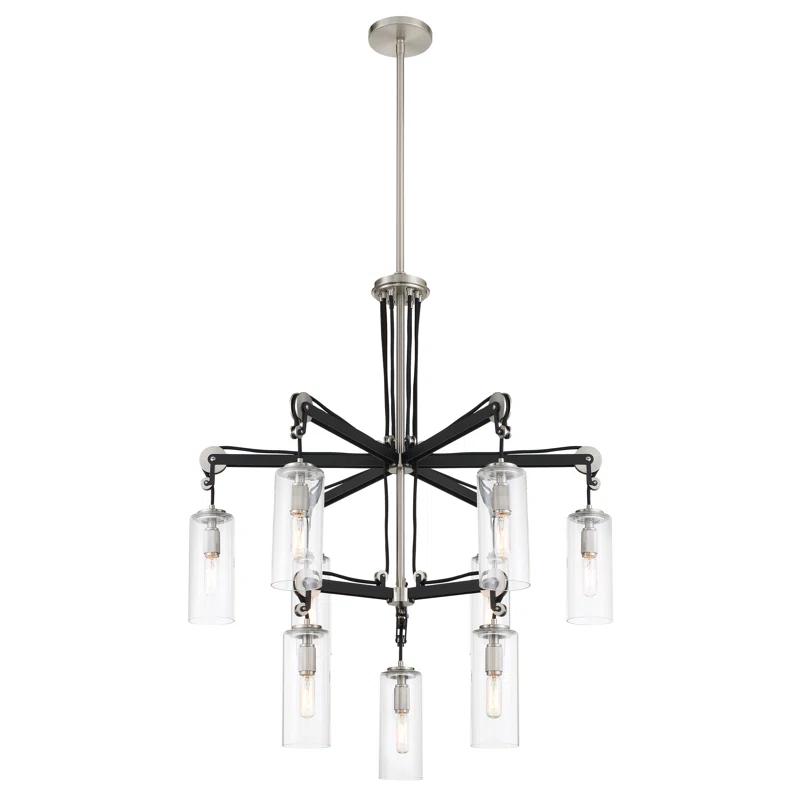 Pullman Junction Coal and Brushed Nickel 9-Light Chandelier