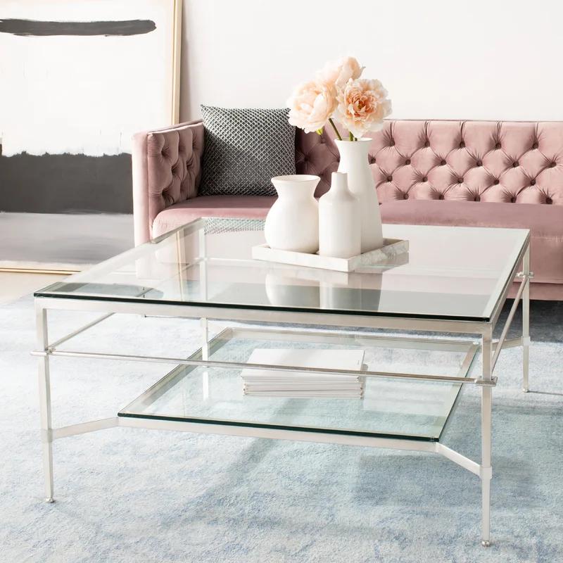 Mieka Silver Glass Coffee Table with Storage Shelf