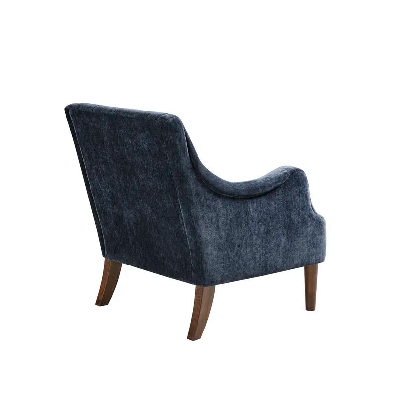 Elegant Navy Velvet Wood Accent Chair with Button Tufting