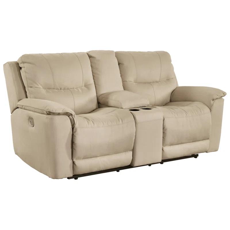 Latte Faux Leather Power Reclining Loveseat with Cup Holder