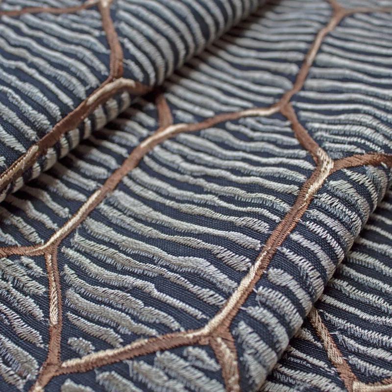 Amber and Taupe Embroidered Linen Cotton Rectangular Pillow