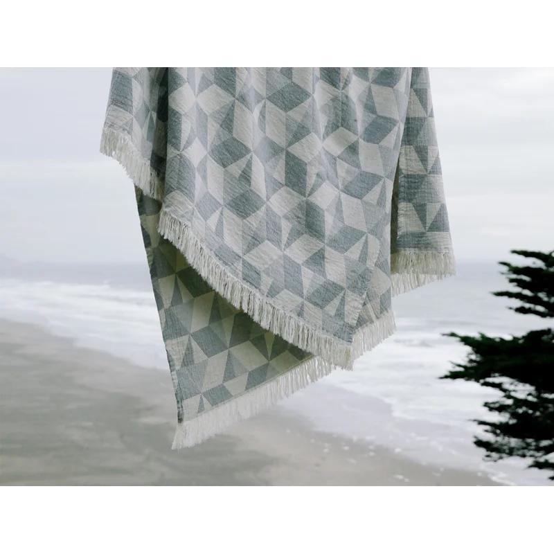 Pismo Queen-Sized Organic Cotton Woven Throw Blanket with Eyelash Fringe