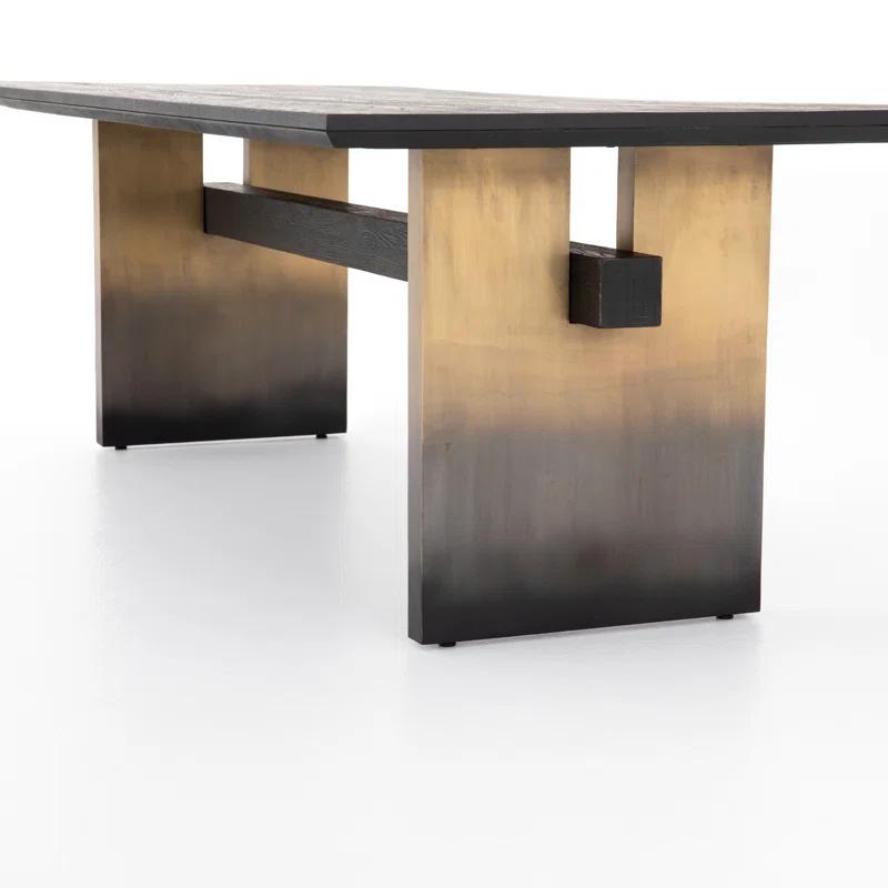 Brennan Rectangular Black Oak Dining Table with Ombre Brass Base