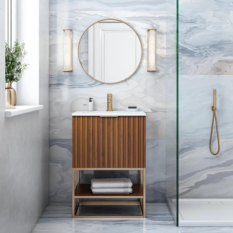 Terra Walnut 24'' Freestanding Bathroom Vanity with Satin Brass Frame