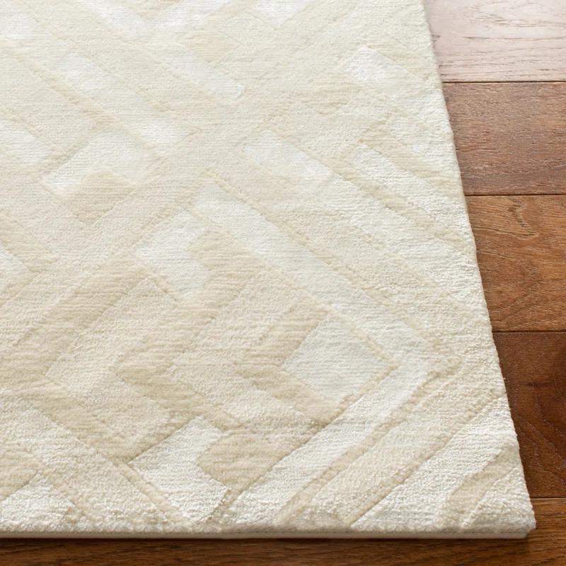 Oyster Hand-Knotted Wool-Viscose Blend Art Deco Rug, 6' x 9'