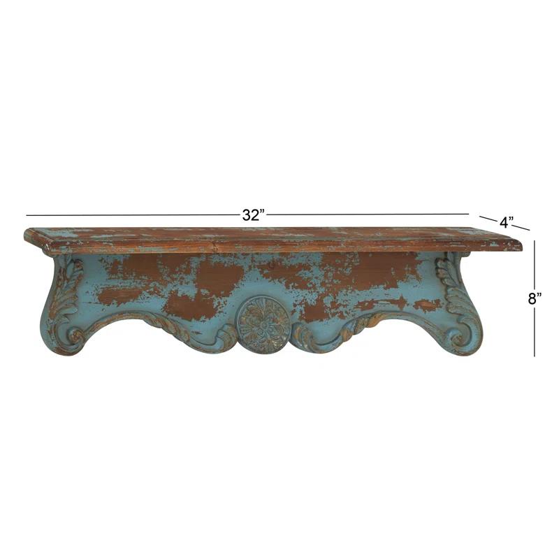 Ophelia & Co. Wood 1 Shelf Scroll Blue Wall Shelf
