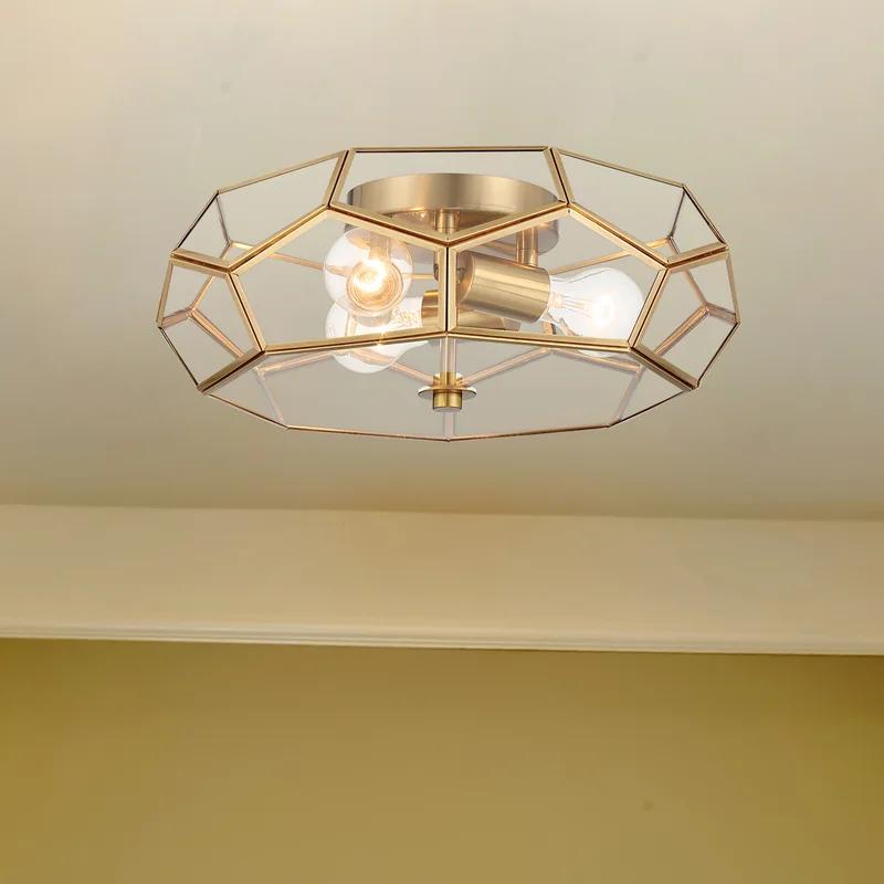 Gold and Glass Geometric 3-Light Flush Mount