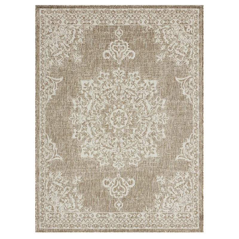 Azalea Medallion Taupe & Ivory Indoor/Outdoor Synthetic Area Rug, 5'2"x7'2"