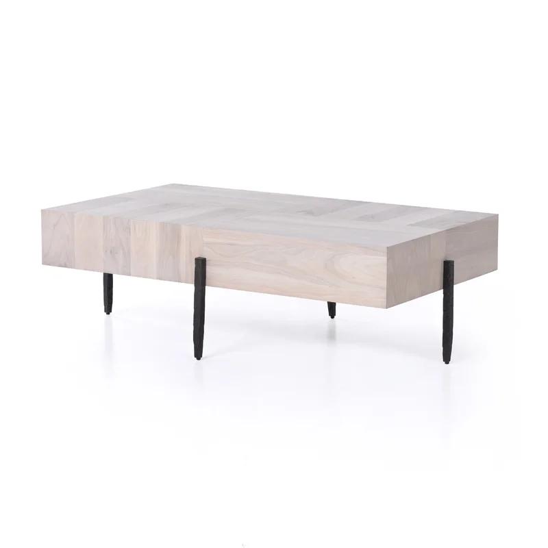 Indra Ashen Walnut Rectangular Coffee Table with Hammered Iron Base