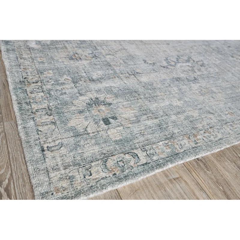 Handmade Blue Wool and Viscose 10' x 14' Rectangular Rug