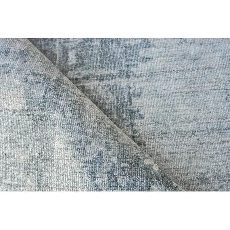 Handmade Blue Abstract Wool and Viscose 9' x 12' Rug