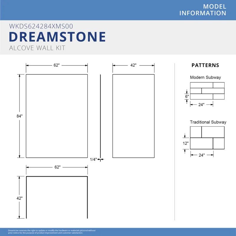 DreamLine DreamLine DreamStone 42 in. D x 62 in. W x 84 in. H Shower Wall Kit in White Modern Subway Pattern