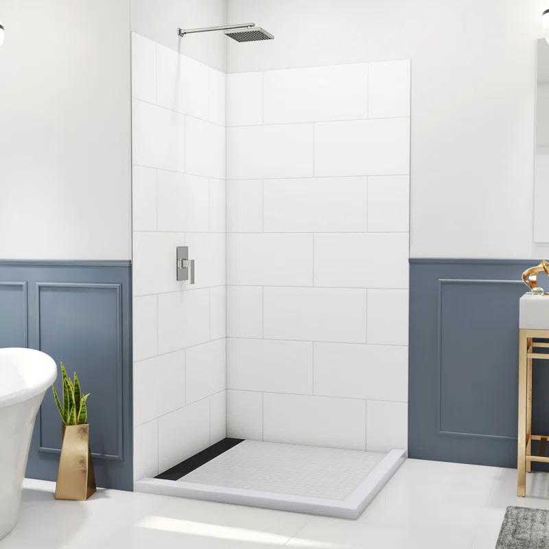 DreamLine DreamLine DreamStone 42 in. D x 42 in. W x 84 in. H Corner Shower Wall Kit in White Traditional
