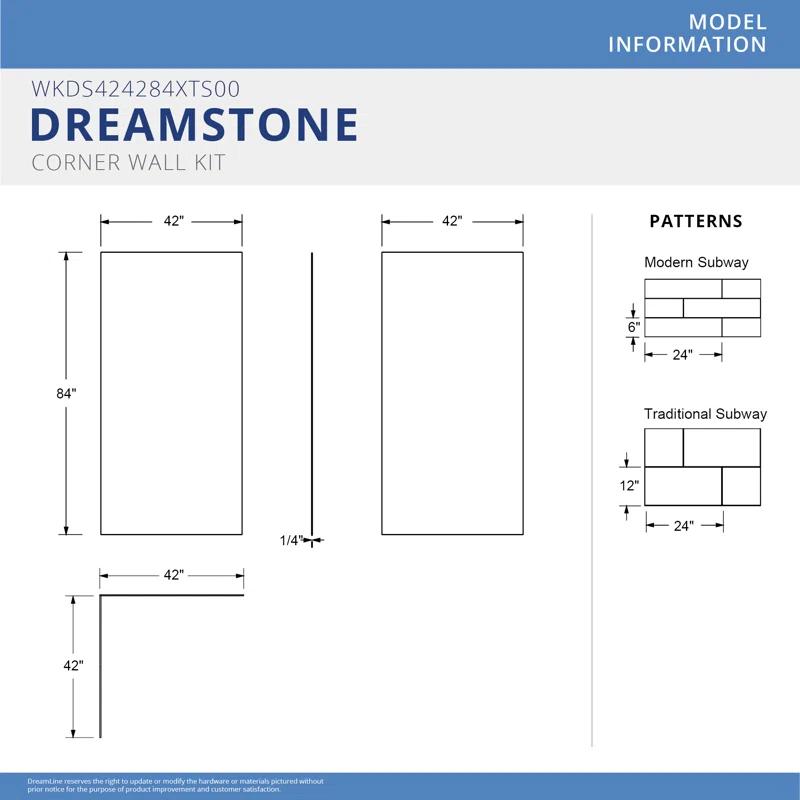 DreamLine DreamLine DreamStone 42 in. D x 42 in. W x 84 in. H Corner Shower Wall Kit in White Traditional