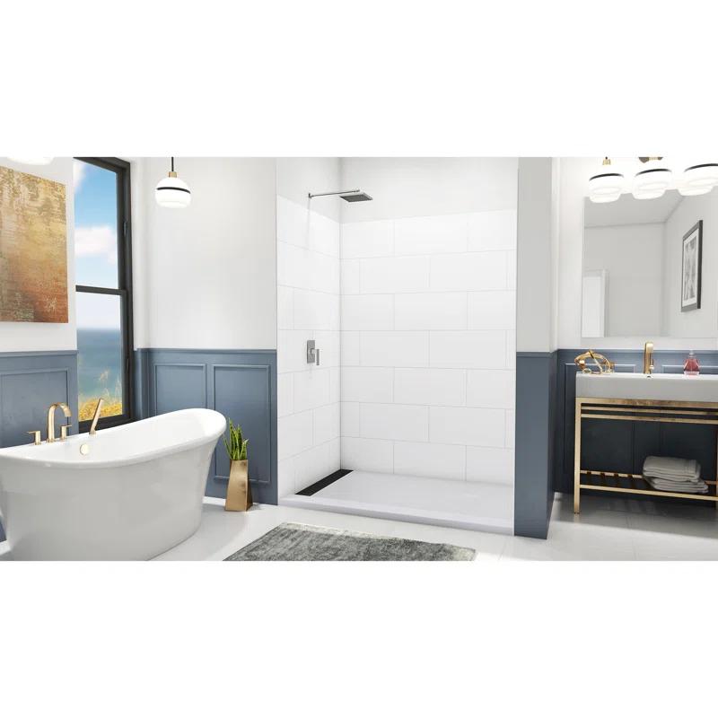 DreamLine DreamLine DreamStone 42 in. D x 62 in. W x 84 in. H Shower Wall Kit in White Traditional Subway