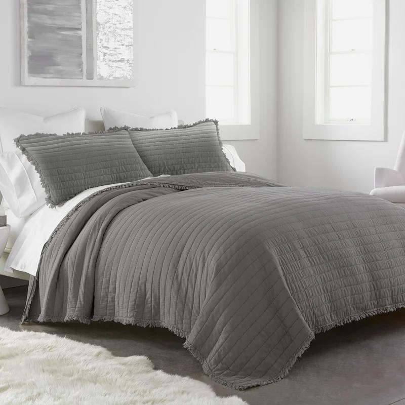 Delano King-Size Grey Cotton Reversible Quilt Set