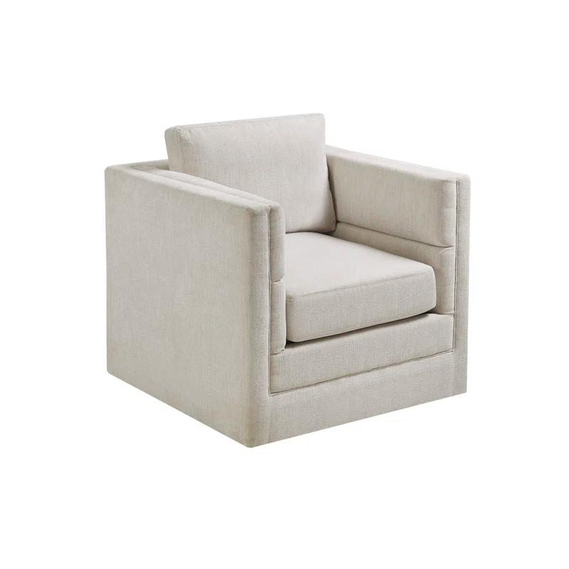 Ivory Cream Channel-Textured 360 Swivel Accent Chair