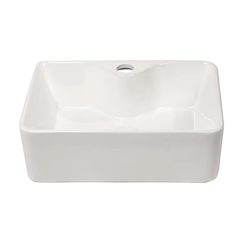 16" x 12" Bathroom Vessel Sink Rectangular Above Counter White Ceramic Vessel Sink with Faucet Hole