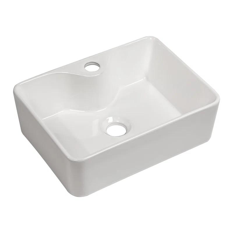 16" x 12" Bathroom Vessel Sink Rectangular Above Counter White Ceramic Vessel Sink with Faucet Hole