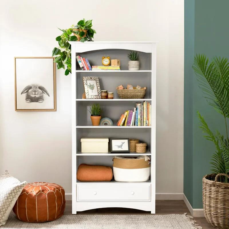 Classic White Adjustable 75'' Children's Bookcase with Drawer