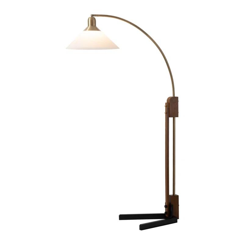 Nova of California Melmar Chairside Arc Floor Lamp - Weathered Brass & Walnut, Dimmer Switch, V-Base