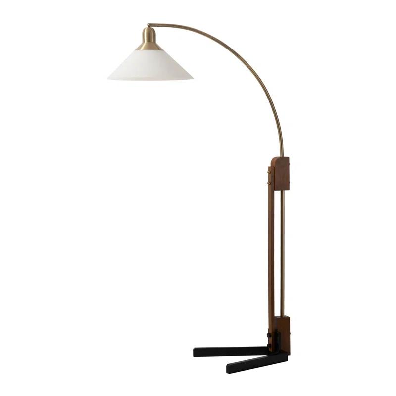 Nova of California Melmar Chairside Arc Floor Lamp - Weathered Brass & Walnut, Dimmer Switch, V-Base