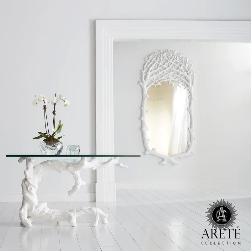 Twisted Juniper Matte White Cast Aluminum Console with Tempered Glass Top