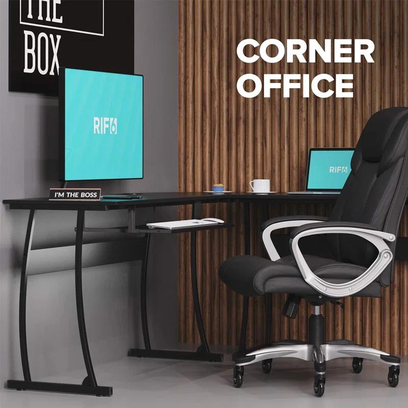 Mohawk Group RIF6 L Shaped Modern Computer Office Desk w/ Keyboard Tray, Easy Assembly