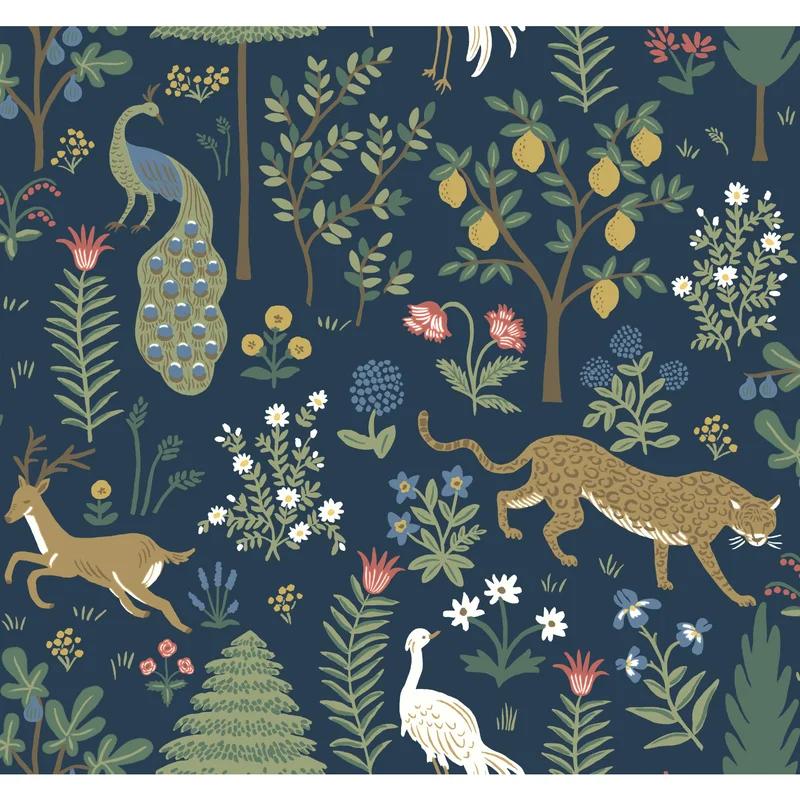Menagerie Navy 27" L x 27" W Smooth Wallpaper Roll