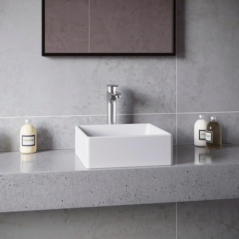 Matte White 14.5'' Acrylic Square Vessel Bathroom Sink