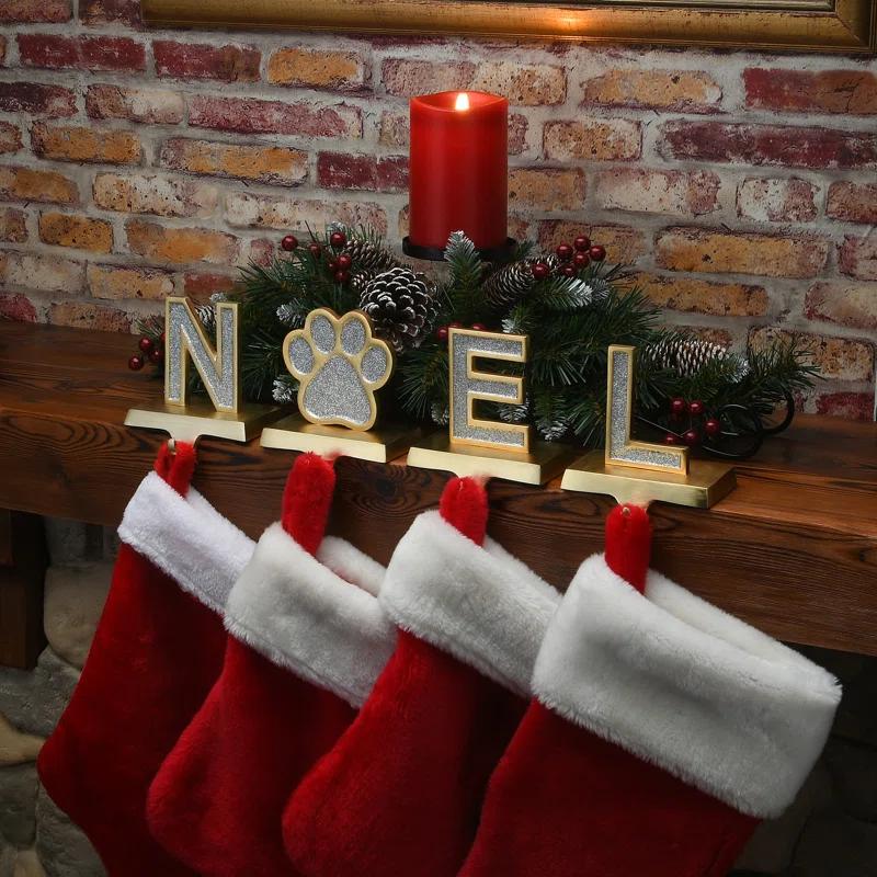 The Holiday Aisle® 5" Silver Sparkle NOEL Stocking Holders, 4-Pieces