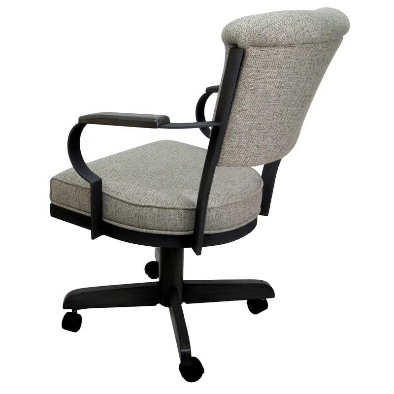 Portwood Ash Black Swivel Metal Caster Chair with Wood Arms