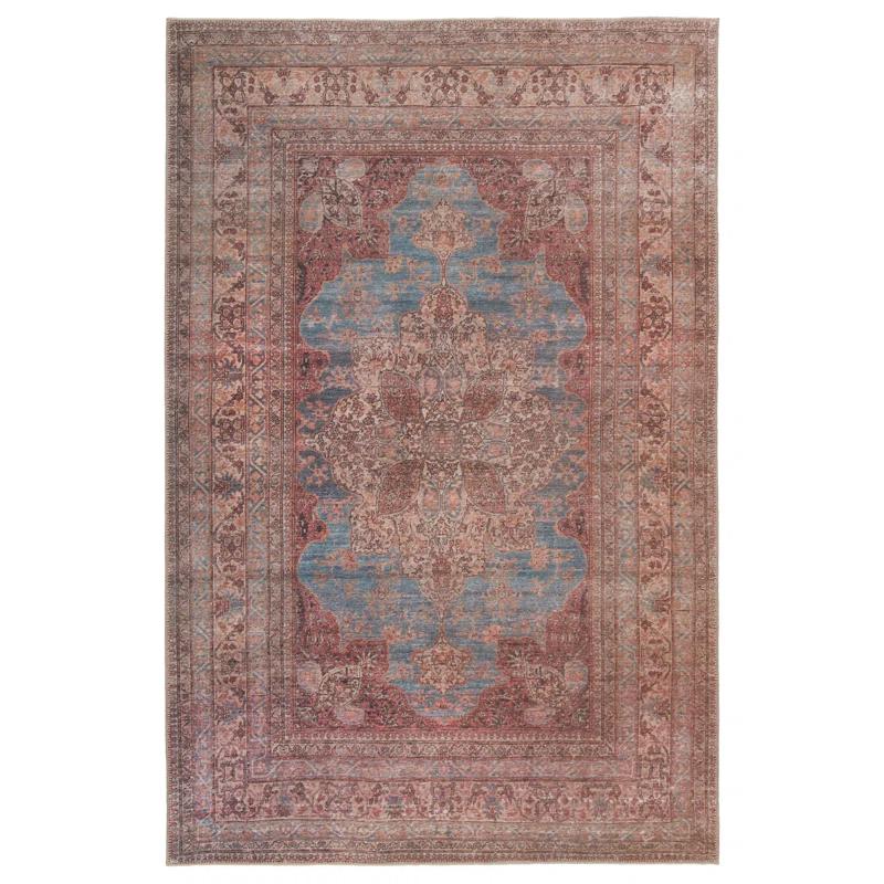 Machine Washable Power Loom Performance Dark Red/Blue Rug
