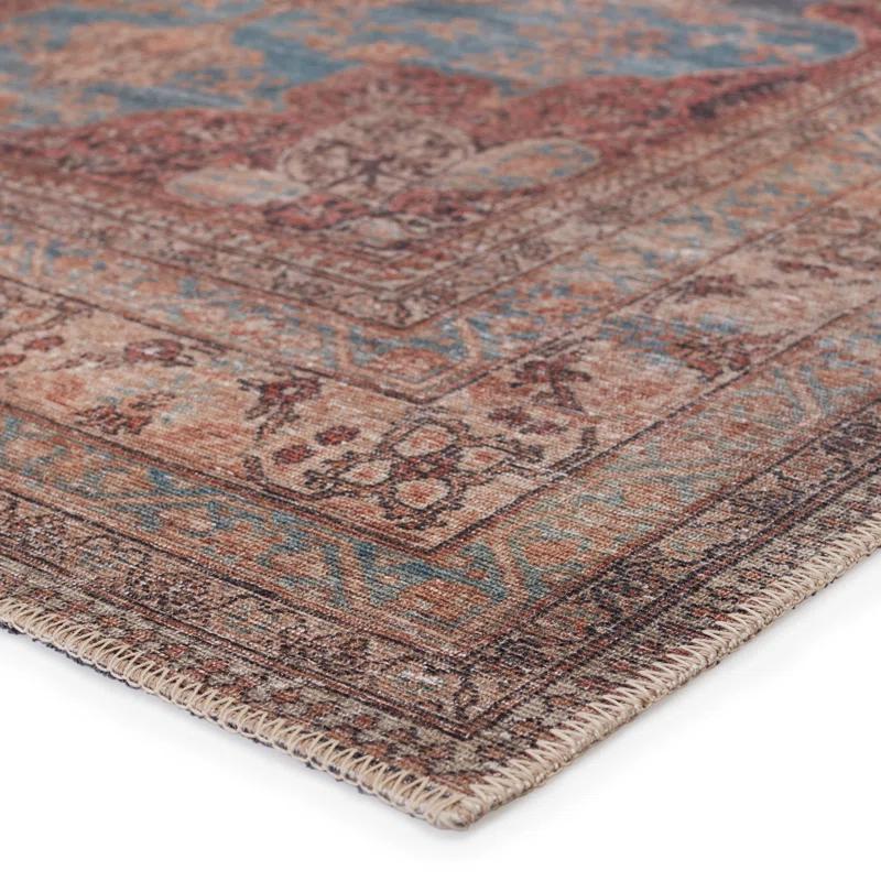 Machine Washable Power Loom Performance Dark Red/Blue Rug