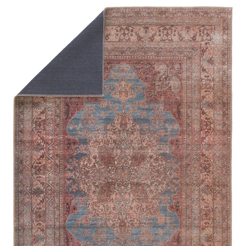 Machine Washable Power Loom Performance Dark Red/Blue Rug