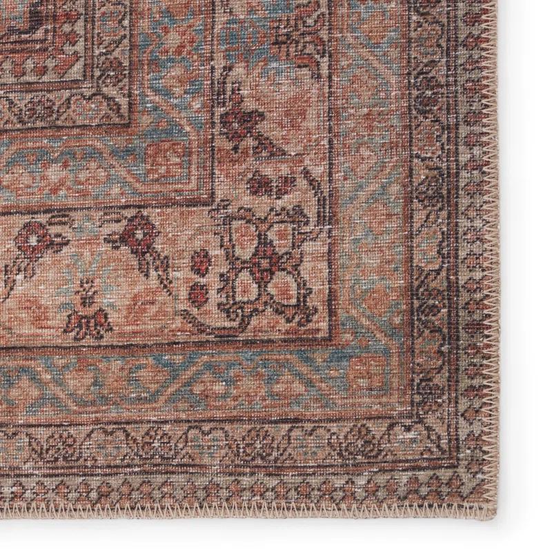 Machine Washable Power Loom Performance Dark Red/Blue Rug